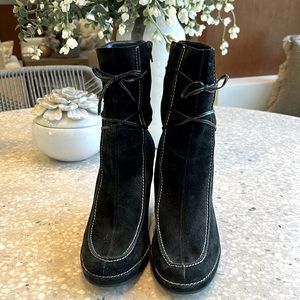 Franco Sarto Black Suede Wedge Booties Sz 10